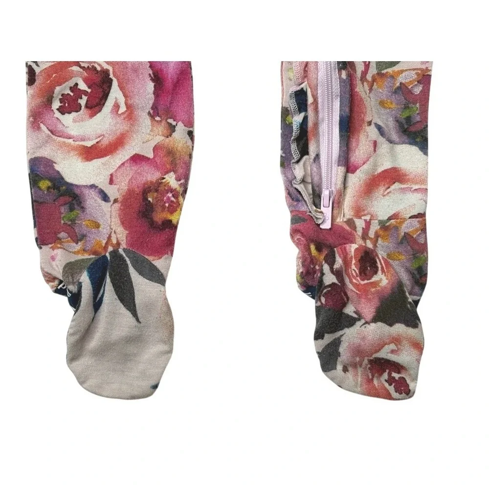 Posh Peanut‎ Bamboo Chelsea Footie 12-18 months Pink Ruffled Bottom Floral